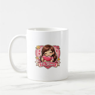 Süßes Mädchen umarmt Herz-Tasse Kaffeetasse
