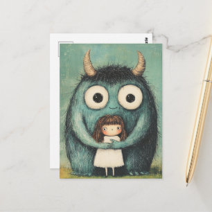 Süßes Mädchen und ihr Monsterfreund Fantasy Postkarte