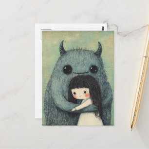 Süßes Mädchen und ihr niedlicher Monsterfreund Fan Postkarte
