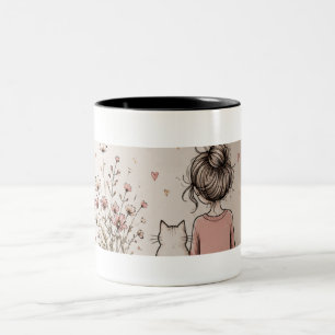 Süßes Mädchen und Katze Tasse
