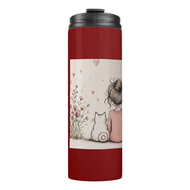 Süßes Mädchen und Katze  Thermosbecher (Vorderseite)