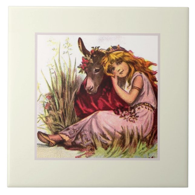 Süßes Mädchen und Pony  Fliese (Vorderseite)
