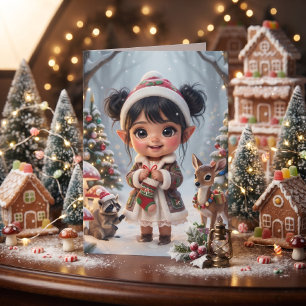 Süßes Mädchen-Waldthemen-Malvorlage Weihnachten Karte