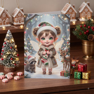 Süßes Mädchen-Waldthemen-Malvorlage Weihnachten Karte