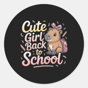 Süßes Mädchen Zurück zur Schule Capybara Erster Sc Runder Aufkleber