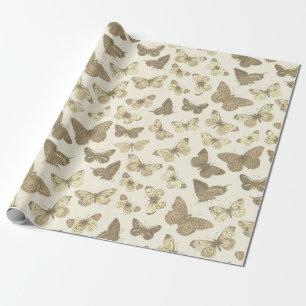 Süßes Mädchenhaftes Gold Beiges Schmetterlingsmust Geschenkpapier
