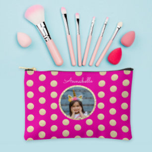 Süßes, Mädchenhaftes, Heißrosa, Gold-Glitter-Foto  Zubehörtasche