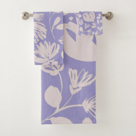 Süßes, Mädchenhaftes, Lila Hintergrund Blumenmuste Badhandtuch Set