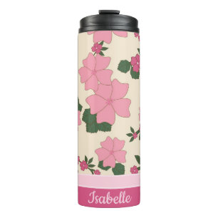 Süßes, Mädchenhaftes Rosa Blumenmuster Personalisi Thermosbecher