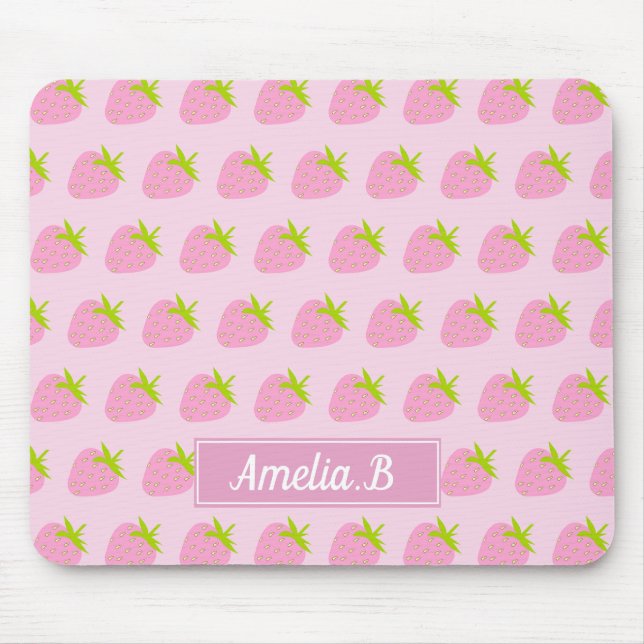 Süßes, Mädchenhaftes Rosa Erdbeer-Muster Personali Mousepad (Vorne)