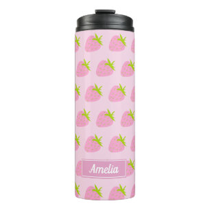 Süßes, Mädchenhaftes Rosa Erdbeer-Muster Personali Thermosbecher