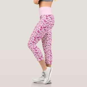 Süßes, Mädchenhaftes Rosa Schmetterlingsmuster Capri Leggings