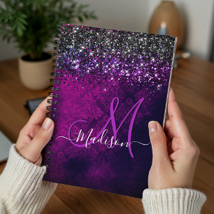 Süßes magenta-schwarzes falsches Glitter-Monogramm Planer