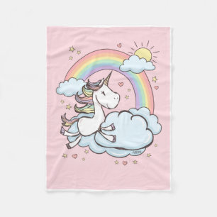 Süßes magisches Einhorn fliegt über Regenbogen-Fli Fleecedecke