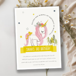 Süßes magisches Einhorn Rosa Gelb Kindergeburtstag Dankeskarte