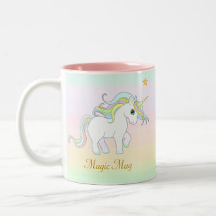 Süßes magisches Einhorn und Stern auf Pastellfarbe Zweifarbige Tasse