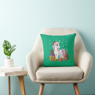 Süßes magisches Weihnachts-Einhorn mit Santa-Hut Kissen