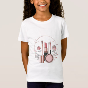 Süßes Make-up-Fan-Mädchen-T-Shirt Floraler Lippe T-Shirt