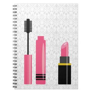 Süßes Make-up rosa Lippenstift und Mascara Notizblock
