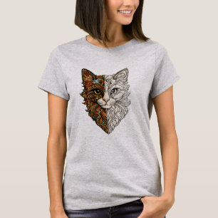 Süßes Mandala-künstlerisches florales Katzengesich T-Shirt