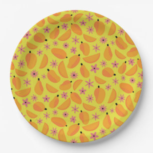 Süßes Mango-Frucht- und Blumenmuster   Pappteller