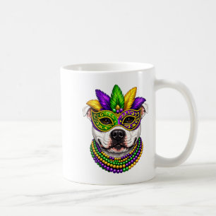 Süßes Mardi Gras themed weißes Pit Bull Hund T-Shi Kaffeetasse