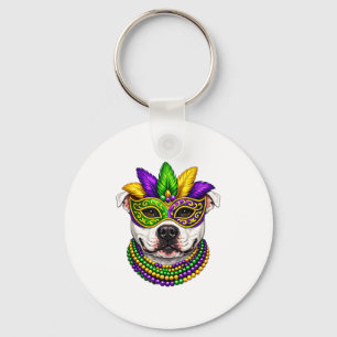 Süßes Mardi Gras themed weißes Pit Bull Hund T-Shi Schlüsselanhänger