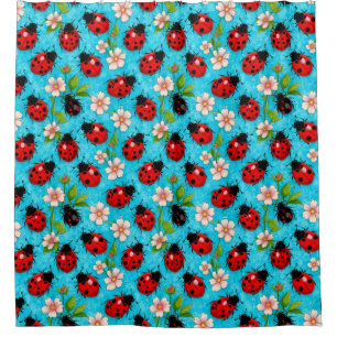 Süßes Marienkäfer-Blumen-Thema für Frühlingsdekora Duschvorhang