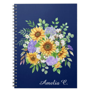 Süßes marineblaues Boho-Wildblumen-Notizbuch-Journ Notizblock