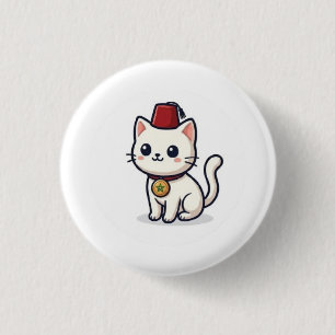 Süßes marokkanisches Kawaii-Katze mit Fez-Aufklebe Button