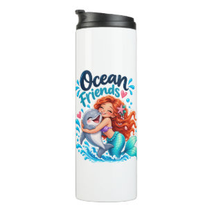 Süßes Meerjungfrau-Ozean-Freunde-Delfin-Design Thermosbecher