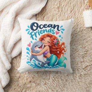 Süßes Meerjungfrau-Ozeanfreunde-Delfin-Design Kissen