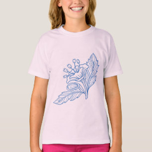 Süßes, minimales, blaues, florales Line-Art T-Shir T-Shirt