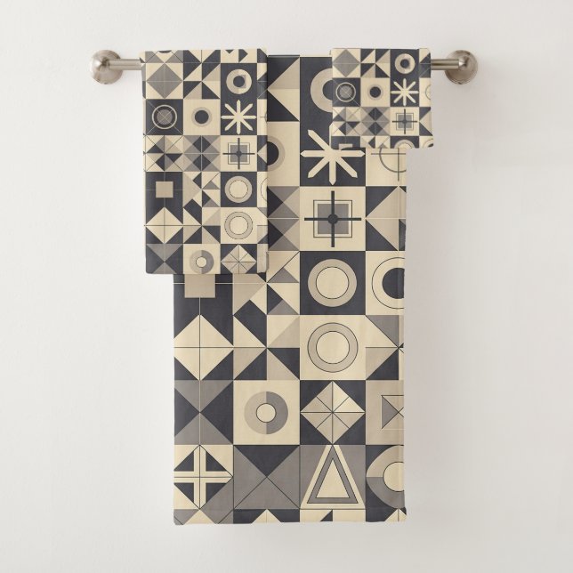 Süßes minimalistisches gekacheltes Muster Badhandtuch Set (Insitu)