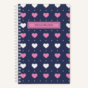 Süßes minimalistisches Herz-Muster in Rosa und Bla Notizbuch