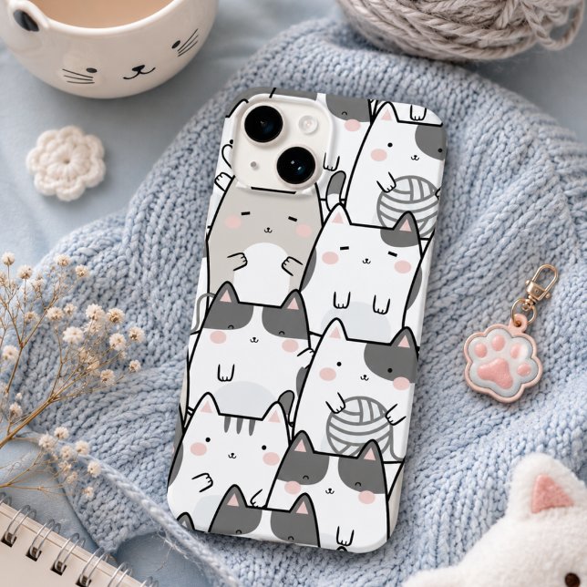 Süßes minimalistisches Kawaii-Katzen-Muster iPhone Case-Mate iPhone Hülle (Von Creator hochgeladen)