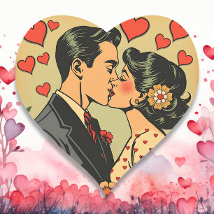Süßes Mittelklasse-Paar Retro-Pop-Art Herz-Aufkleber