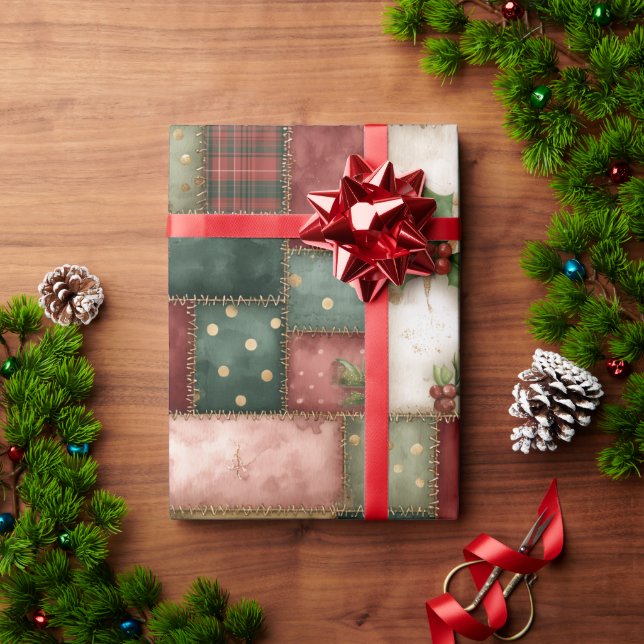Süßes modernes goldenes Weihnachts-Patchwork-Muste Geschenkpapier (Feiertagsgeschenk)