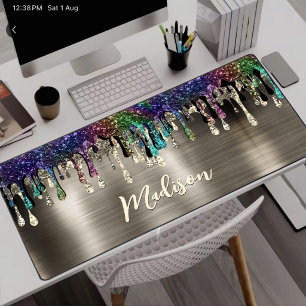 Süßes modernes Metallic Glitter-Drips-Monogramm Schreibtischunterlage