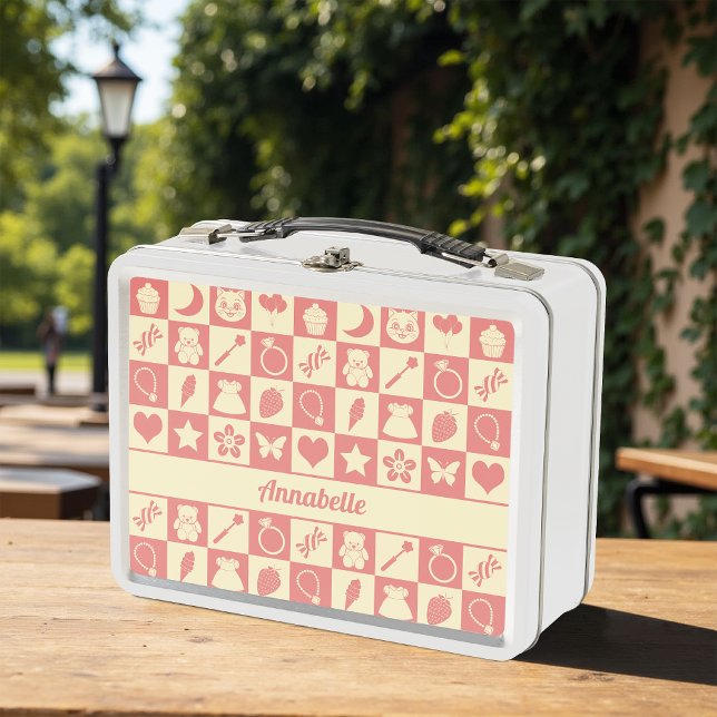 Süßes, modernes, rosa kariertes Icons-Muster für M Metall Brotdose (Von Creator hochgeladen)