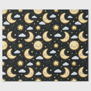 Süßes Mond- und Sternen-Nachtmuster Geschenkpapier