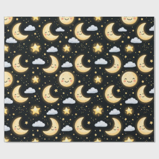 Süßes Mond- und Sternen-Nachtmuster Geschenkpapier