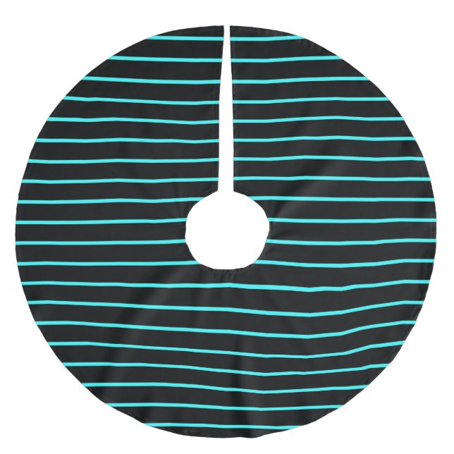 Süßes Monogramm aqua schwarze Streifen  Polyester Weihnachtsbaumdecke (Vorderseite)