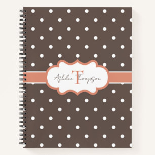Süßes Monogramm Braun Orange Polka Punkt Notizbuch