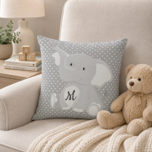 Süßes Monogramm-Elefant Grau und Weiß Punkte Kissen