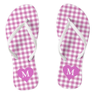 Süßes Monogramm Rosa Kariert Flip Flops
