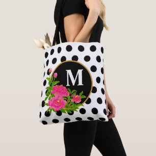 Süßes Monogramm schwarze Vintage-Blumen Polka Punk