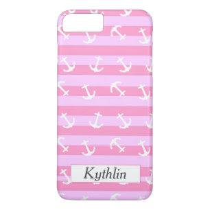 Süßes monogrammiertes rosa Streifen weißes Anker M Case-Mate iPhone Hülle