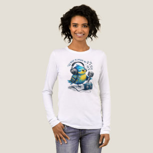 Süßes musikalisches blaues Vogel-Weiß-langarm-T-Sh Tri-Blend Shirt