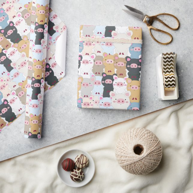 Süßes Muster von Schweinen Geschenkpapier (Kunsthandwerk)